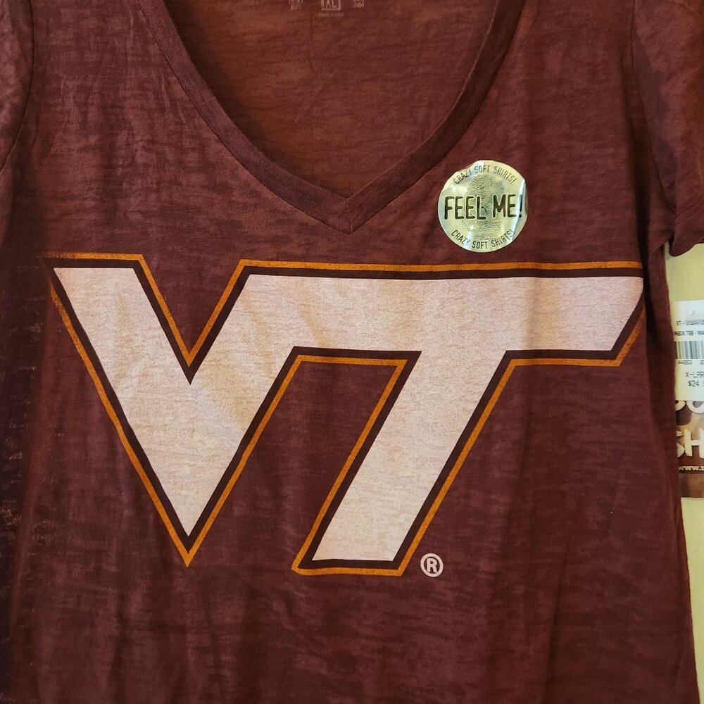 Virginia Tech V-Neck T-Shirt XL Maroon Womens My U Vintage Soft NWT - Picture 2 of 9